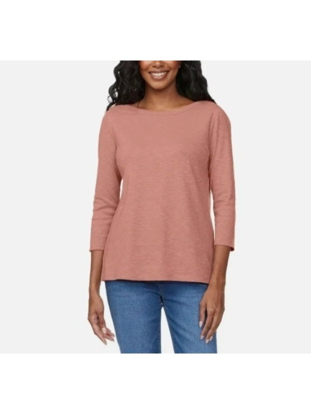 NWT Kirkland Signature Women's XS Pink 3/4 Sleeve Boat Neck Cotton C1016 - Picture 1 of 12
